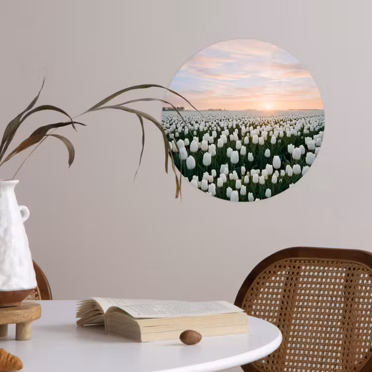 Tulpen - Landschap - Wit Wandcirkel behangsticker klein -sfeer3