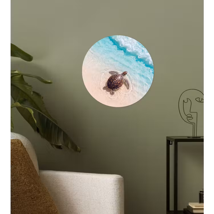 Schildpad - Helder water - Strand - Dieren - Natuur Wandcirkel behangsticker klein -sfeer2