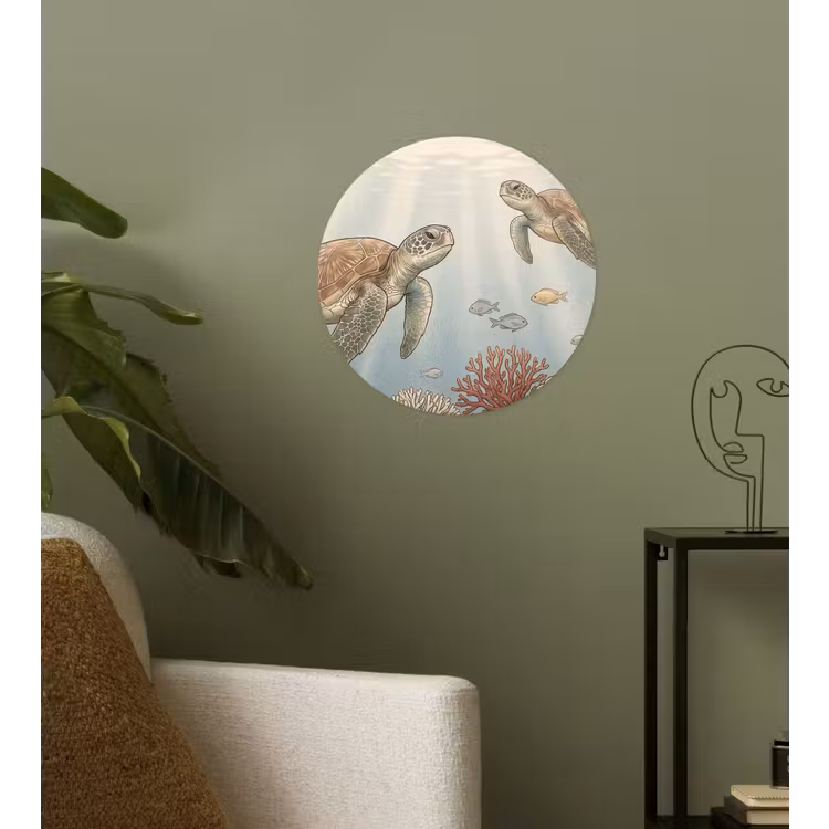 Schildpad - Onderwater - Natuur - Illustratie Wandcirkel behangsticker klein -sfeer2