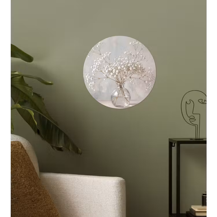Vaas - Gipskruid - Wit Wandcirkel behangsticker klein -sfeer2