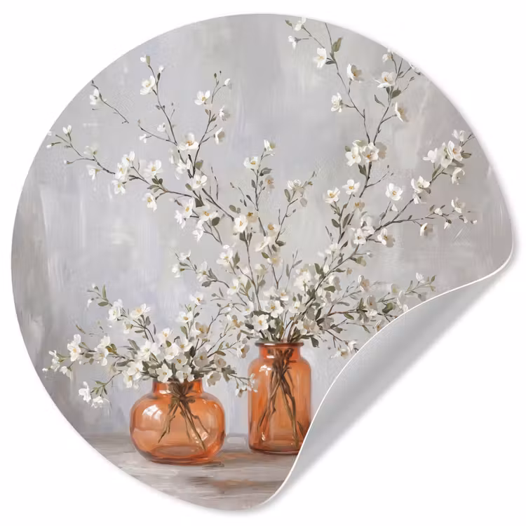 Vazen - Bloemen - Oranje Wandcirkel behangsticker klein -3d