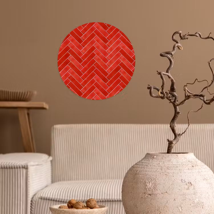Visgraat - Tegel - Rood Wandcirkel behangsticker klein 186 -sfeer1