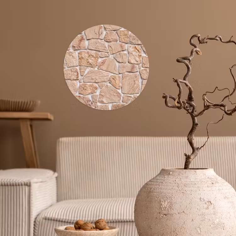 Muur - Steen - Patroon - Rustiek - Beige Wandcirkel behangsticker klein -sfeer1