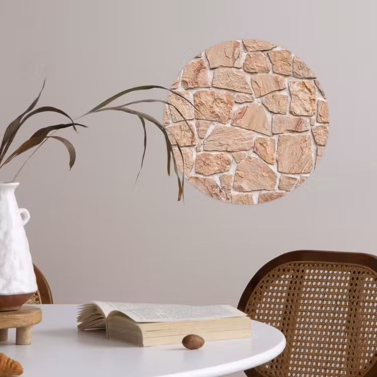 Muur - Steen - Patroon - Rustiek - Beige Wandcirkel behangsticker klein -sfeer3