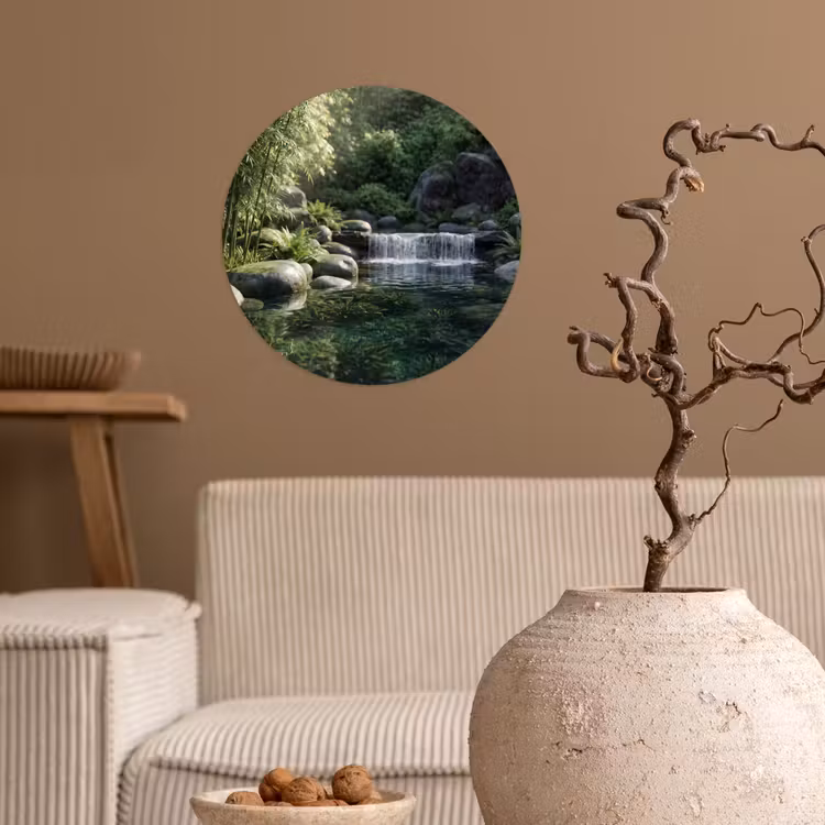 Beek - Waterval - Natuur - Groen Wandcirkel behangsticker klein -sfeer1