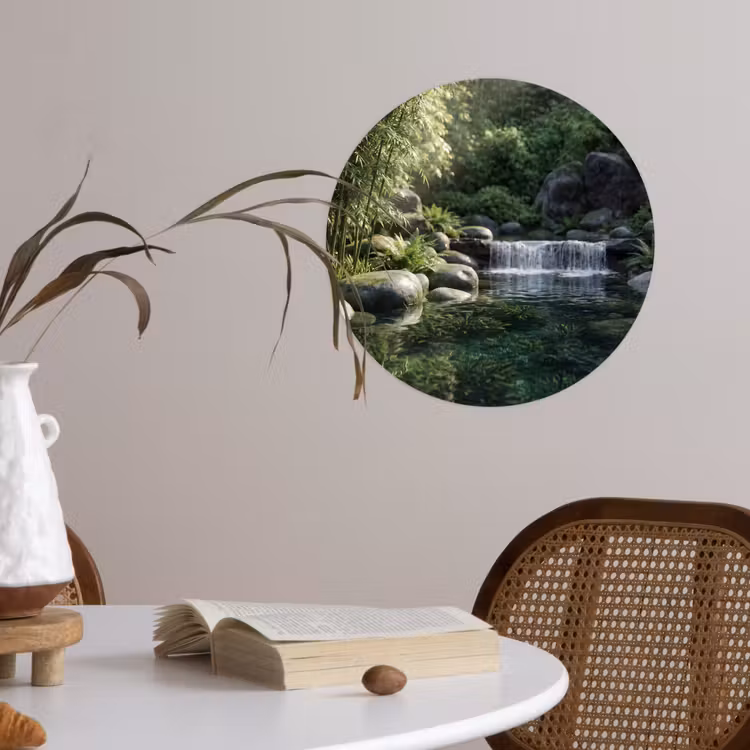 Beek - Waterval - Natuur - Groen Wandcirkel behangsticker klein -sfeer3