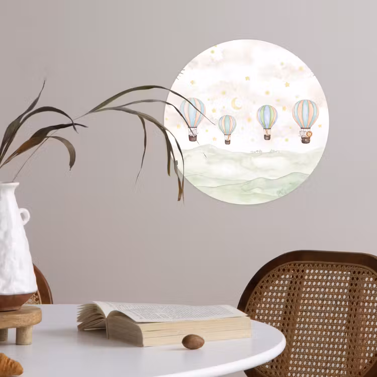 Aquarel - Luchtballonnen - Pastel Wandcirkel behangsticker klein -sfeer3