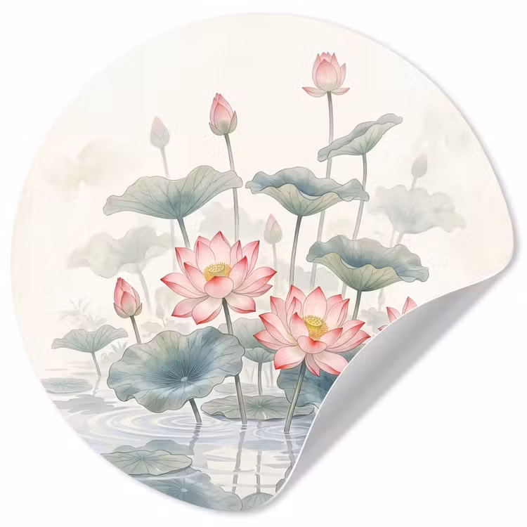 Aquarel - Lotusbloemen - Kleurrijk Wandcirkel behangsticker klein -3d