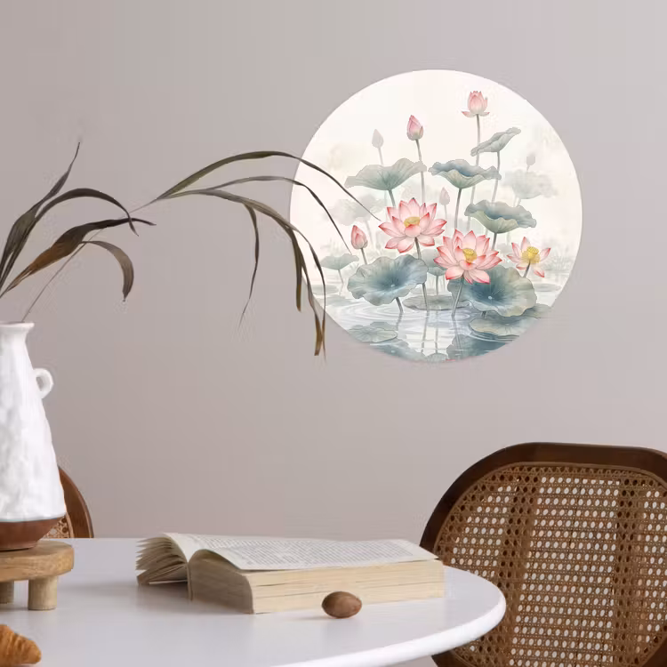 Aquarel - Lotusbloemen - Kleurrijk Wandcirkel behangsticker klein -sfeer3