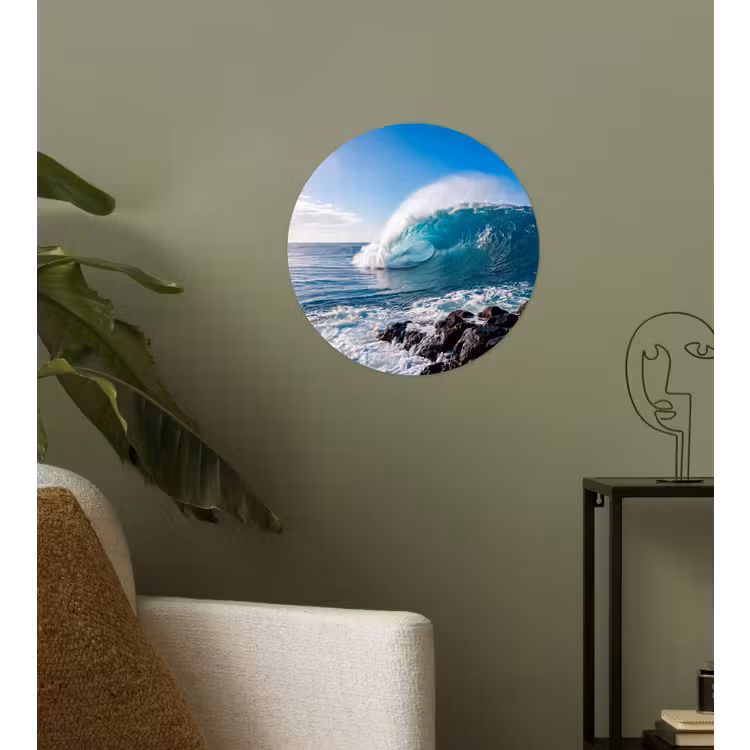 Golf - Oceaan - Brekend - Water - Blauw Wandcirkel behangsticker klein -sfeer2