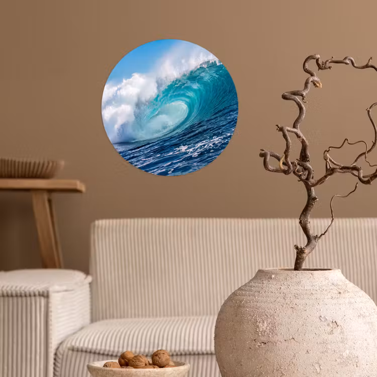 Golf - Oceaan - Water - Dynamisch - Blauw Wandcirkel behangsticker klein -sfeer1
