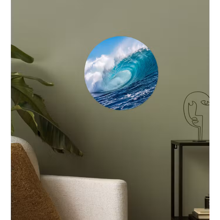 Golf - Oceaan - Water - Dynamisch - Blauw Wandcirkel behangsticker klein -sfeer2