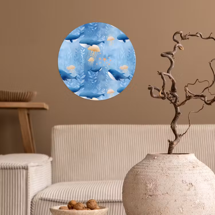 Walvissen - Oceaan - Blauw Wandcirkel behangsticker klein 186 -sfeer1