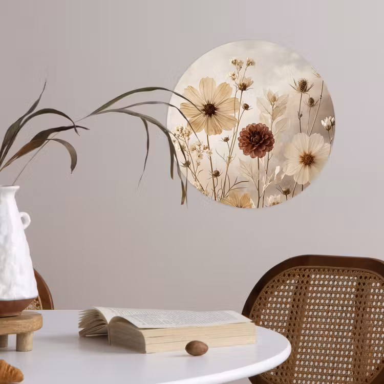 Wilde bloemen - Botanisch - Vintage - Natuur - Rustiek Wandcirkel behangsticker klein -sfeer3