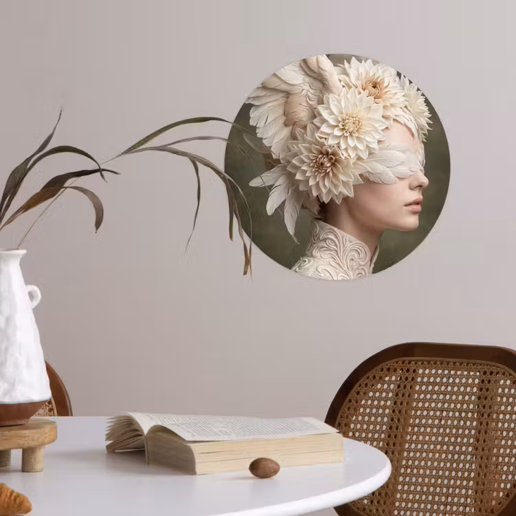 Vleugels - Vrouw - Wit Wandcirkel behangsticker klein -sfeer3