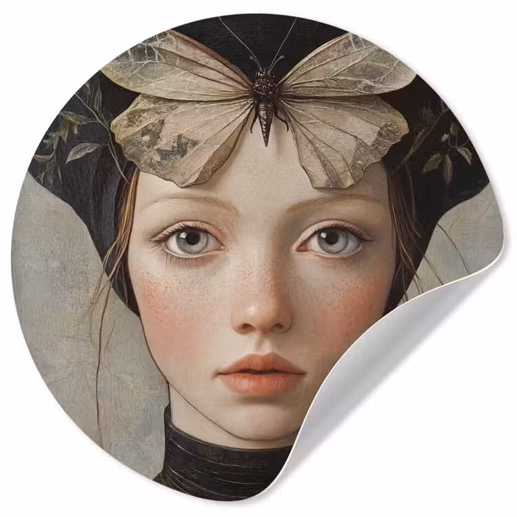 Woman - Butterfly - Art - Classic - Muted Wandcirkel behangsticker klein -3d