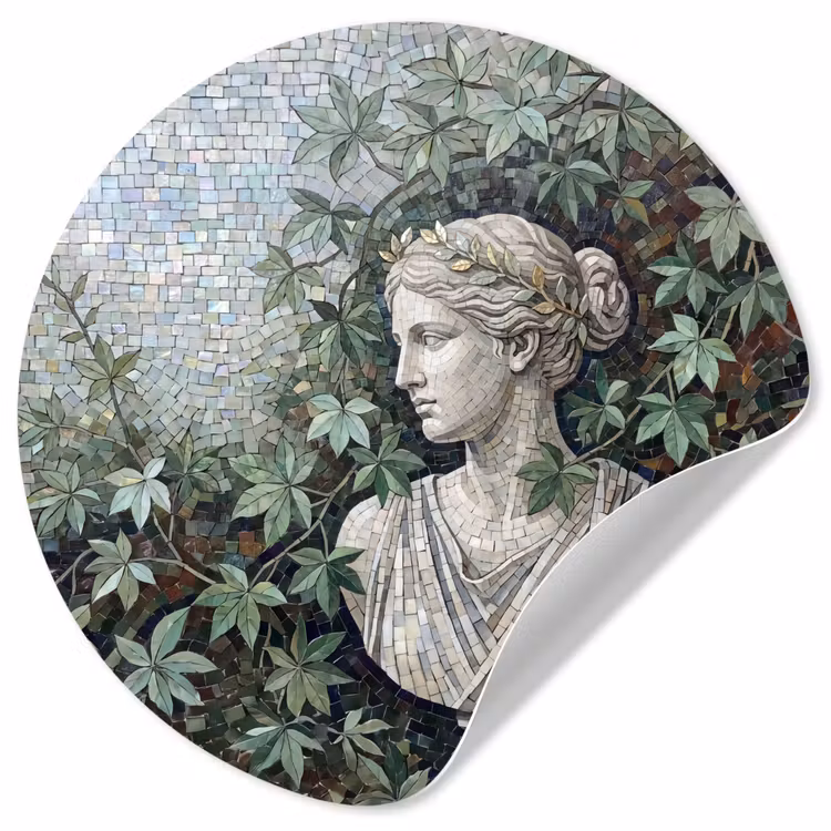 Vrouw - Klassiek - Mozaiëk - Natuur - Groen Wandcirkel behangsticker klein -3d
