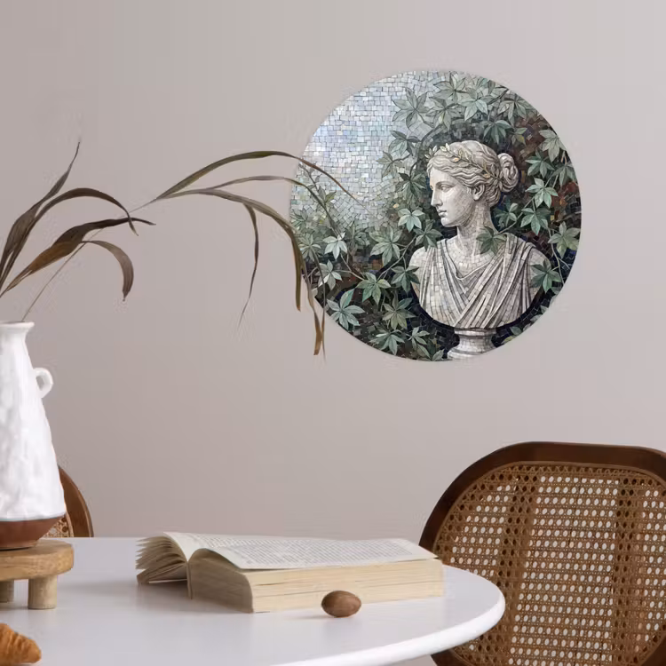 Vrouw - Klassiek - Mozaiëk - Natuur - Groen Wandcirkel behangsticker klein -sfeer3