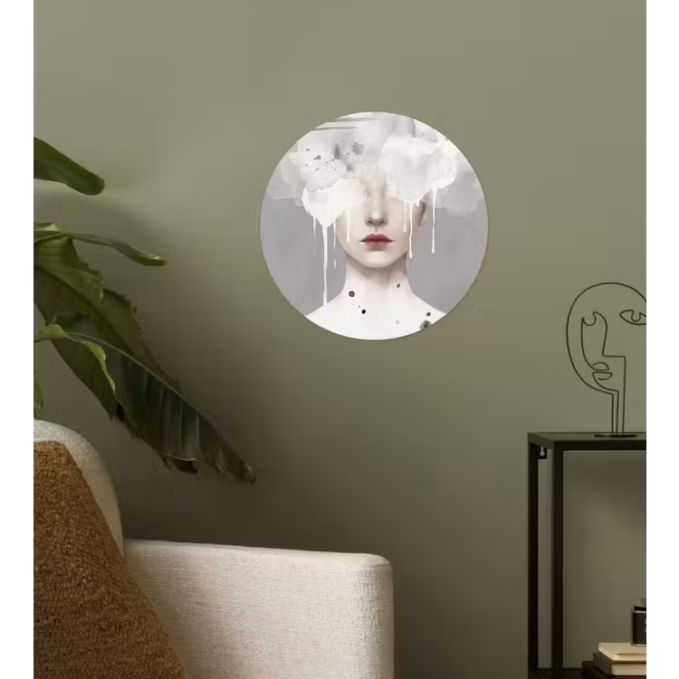 Vrouw - Wolk - Grijs Wandcirkel behangsticker klein -sfeer2