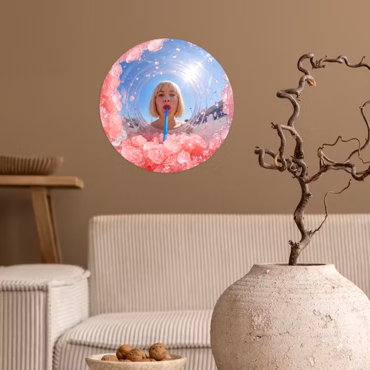 Vrouw - Drank - Zomer - Roze - Blauw Wandcirkel behangsticker klein -sfeer1