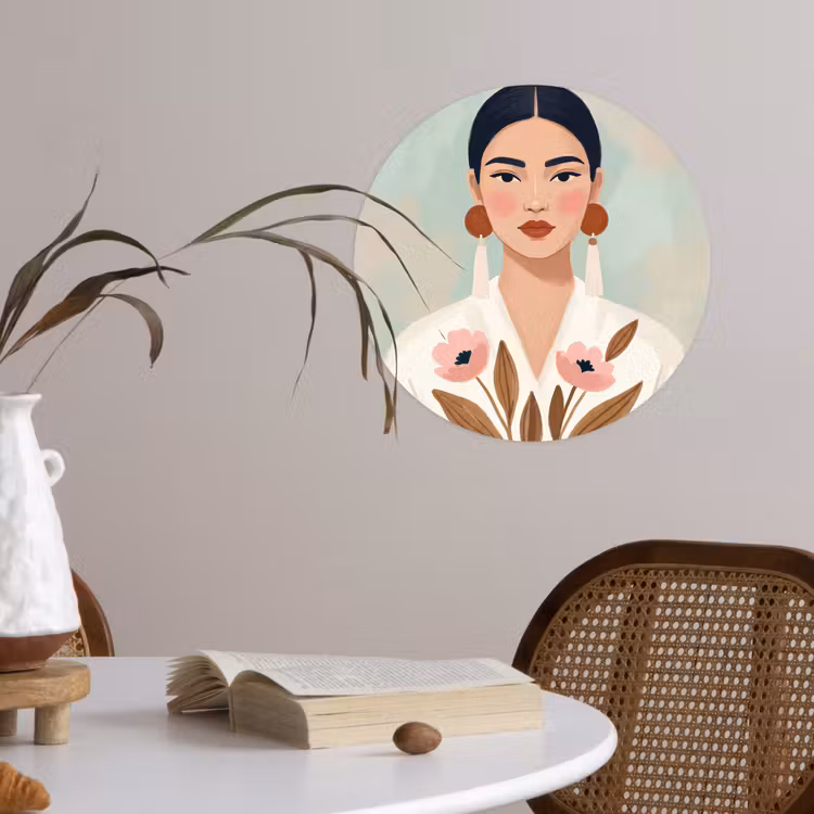 Vrouw - Kimono - Pastel Wandcirkel behangsticker klein -sfeer3