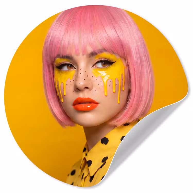Vrouw - Portret - Abstract - Kleurrijk - Geel Wandcirkel behangsticker klein -3d