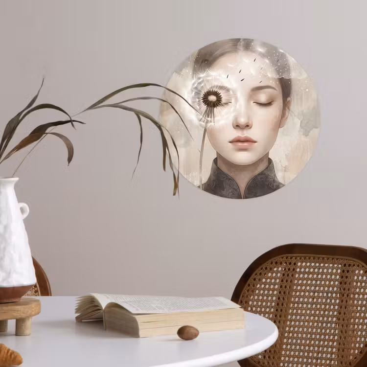 Vrouw - Sereen - Grijs Wandcirkel behangsticker klein -sfeer3