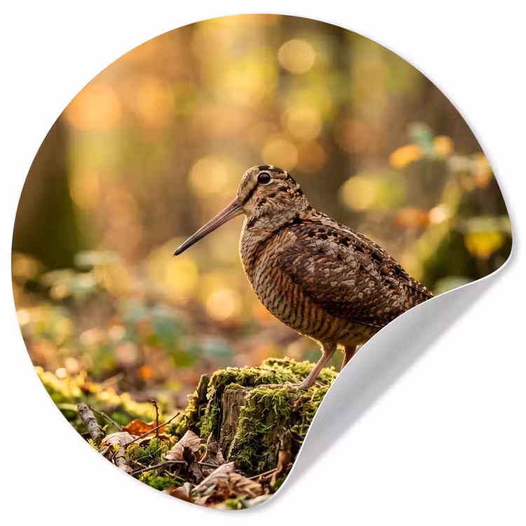 Houtsnip - Bos - Bladeren - Herfst - Gecamoufleerd Wandcirkel behangsticker klein -3d