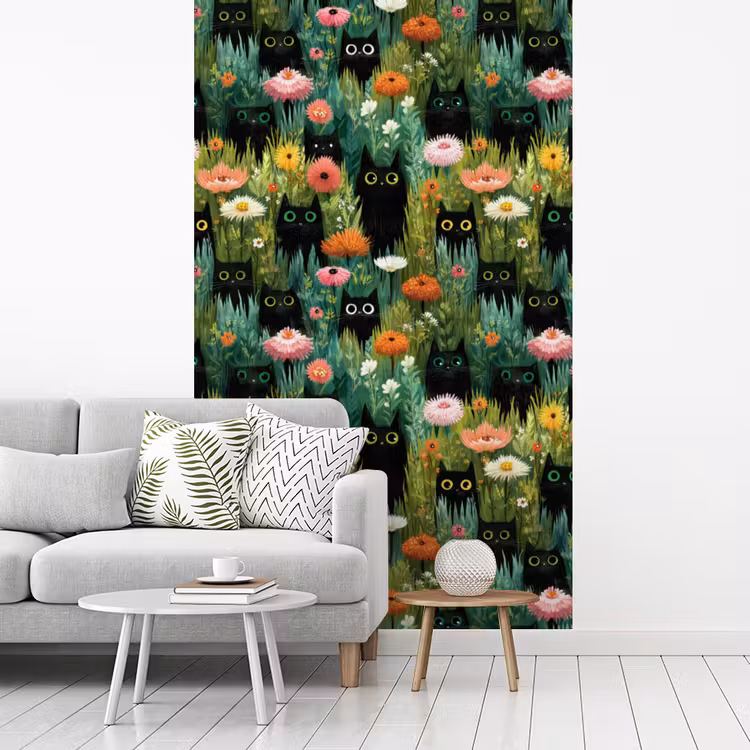 Katten - Bloemen - Kleurrijk fotobehang vinyl groot 66 -woonkamer