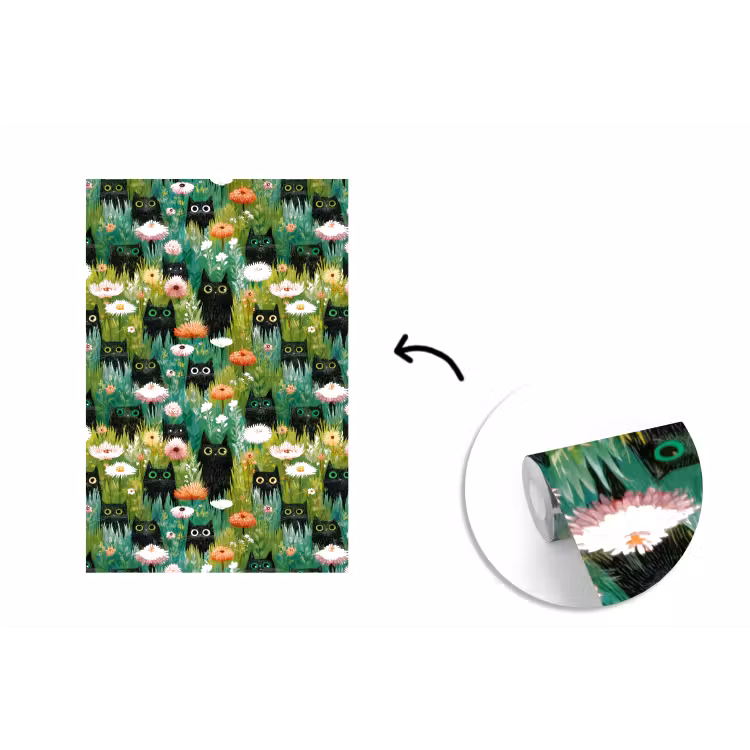 Katten - Bloemen - Kleurrijk fotobehang vinyl groot 66 -3d