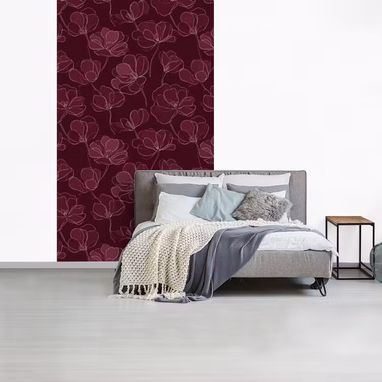 Bloemen - Patroon - Bordeauxrood fotobehang vinyl groot 66 -slaapkamer