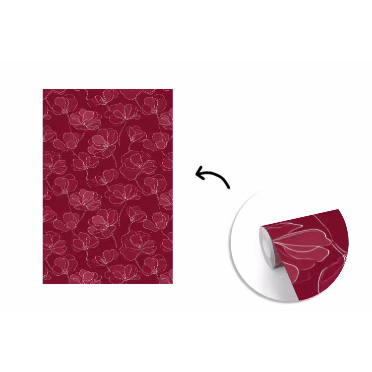 Bloemen - Patroon - Bordeauxrood fotobehang vinyl groot 66 -3d