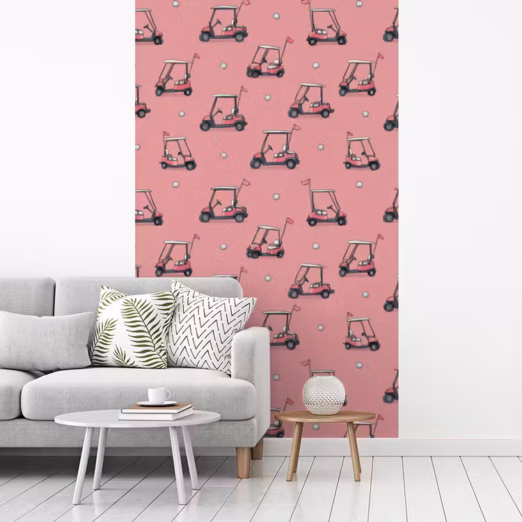 Golfkar - Retro - Roze fotobehang vinyl groot 66 -woonkamer