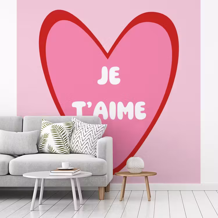 Hart - Frans - Valentijn - Roze fotobehang vinyl groot -woonkamer