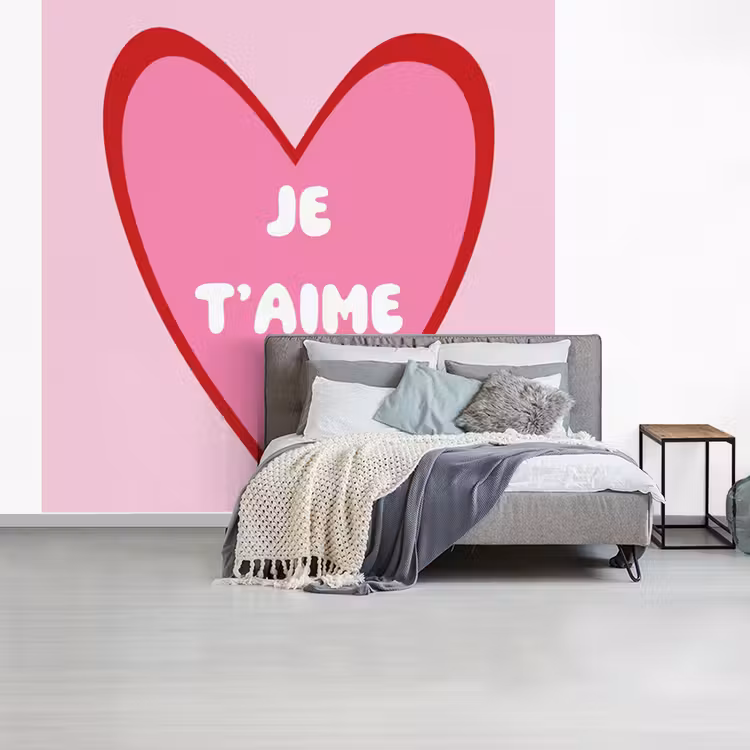 Hart - Frans - Valentijn - Roze fotobehang vinyl groot -slaapkamer