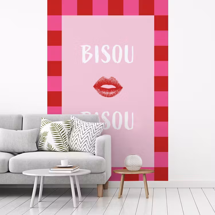 Kiss - Roze - Frans - Valentijn fotobehang vinyl groot -woonkamer