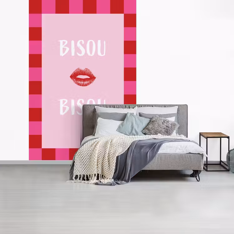 Kiss - Roze - Frans - Valentijn fotobehang vinyl groot -slaapkamer