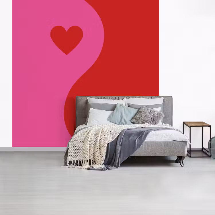 Minimalistisch - Rood - Roze - Hartjes fotobehang vinyl groot -slaapkamer