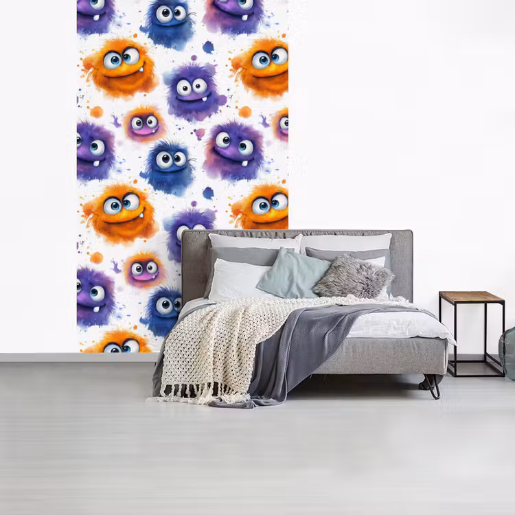 Monstertjes - Aquarel - Kleurrijk fotobehang vinyl groot 66 -slaapkamer