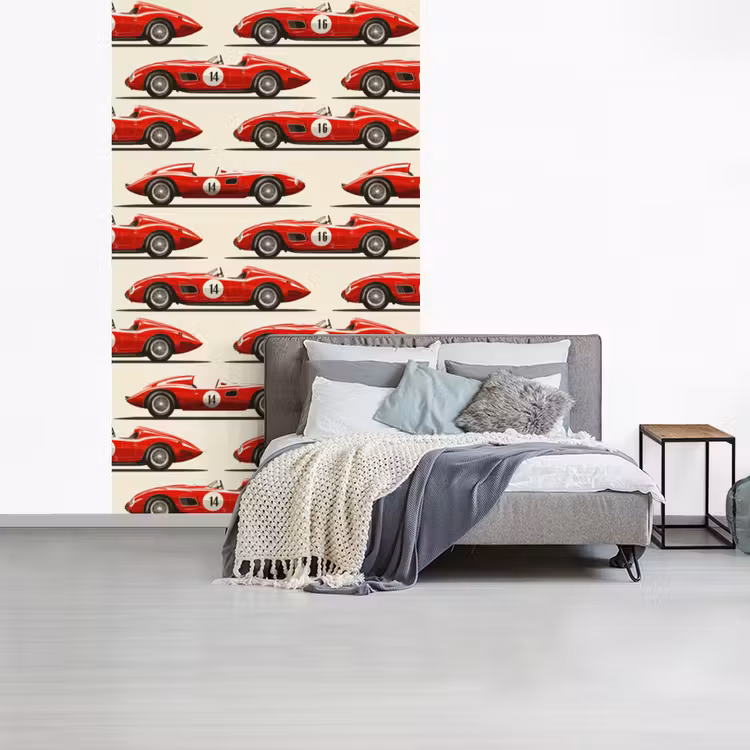 Raceauto - Retro - Rood fotobehang vinyl groot 66 -slaapkamer