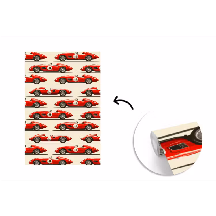 Raceauto - Retro - Rood fotobehang vinyl groot 66 -3d