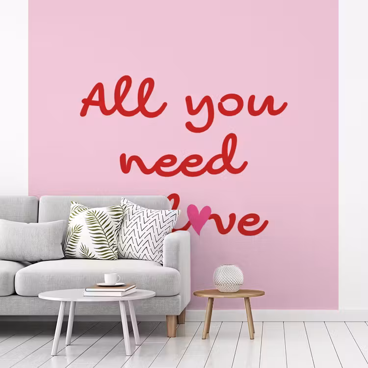 Tekst - Roze - Love - Hart fotobehang vinyl groot -woonkamer