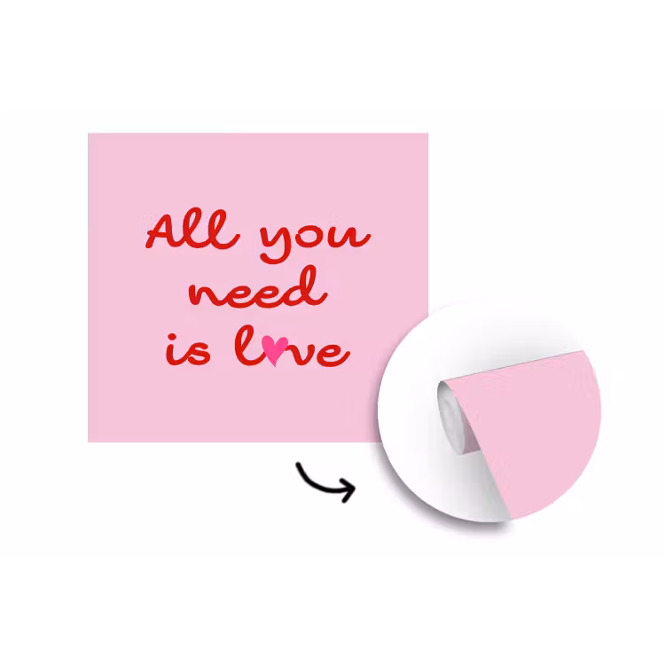 Tekst - Roze - Love - Hart fotobehang vinyl groot -3d