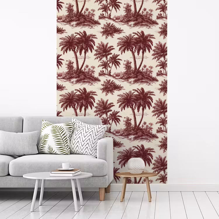 Tropisch - Geometrisch - Bordeauxrood fotobehang vinyl groot 66 -woonkamer