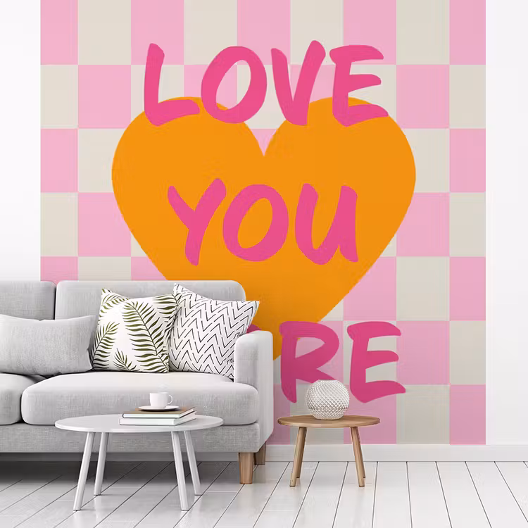Valentijn - Love - Roze - Oranje fotobehang vinyl groot -woonkamer