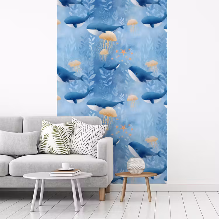 Walvissen - Oceaan - Blauw fotobehang vinyl groot 66 -woonkamer