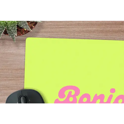 Groen - Roze bonjour - Retro muismat rubber klein -closeup