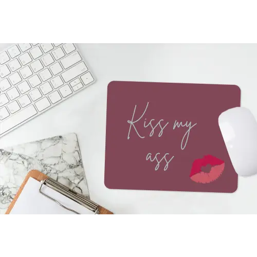 Kiss my ass - Lip - Bordeaux muismat rubber klein -witbureau
