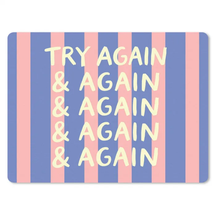 Try again - Strepen - Roze - Verticaal - Blauw muismat rubber klein -3d