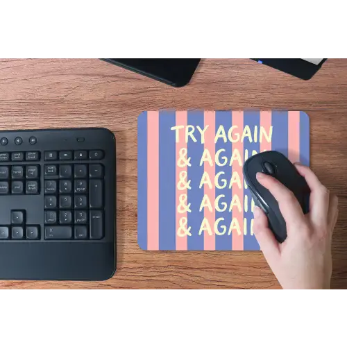 Try again - Strepen - Roze - Verticaal - Blauw muismat rubber klein -toetsenbord